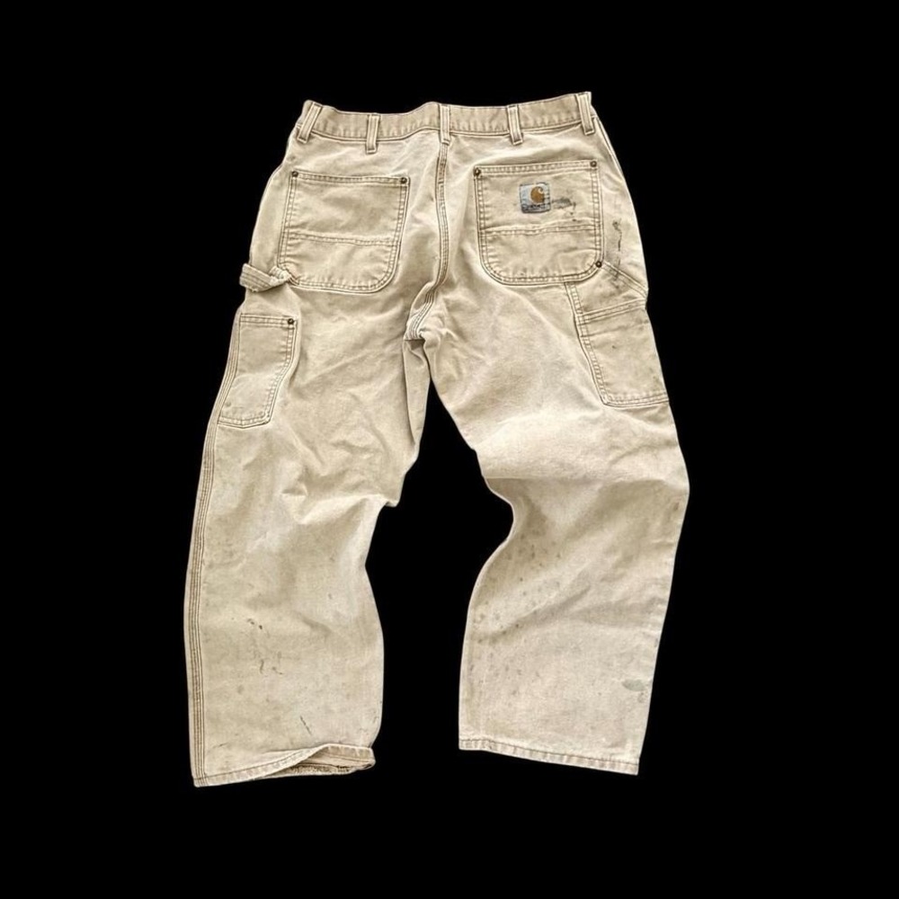 Vintage Carhartt Light Khaki Carpenter Work Pants‎ Size 32x26 Thrashed Flaws